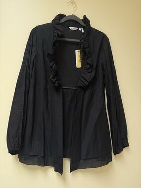 NWT◼️ravel Black Ruffle-Trim Open Front Blouse◼️